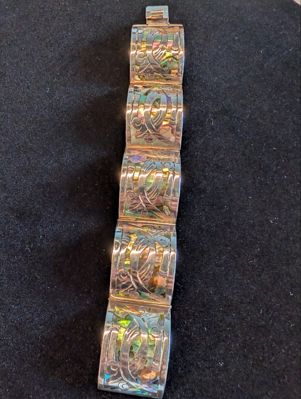 Vintage CJB Diaz Santoyo 925 Sterling Abalone Bracelet